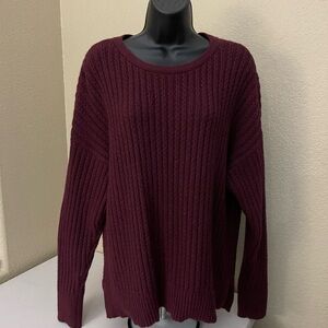 ANN TAYLOR Alpaca Wool Blend Cable Knit Sweater L Burgundy EUC